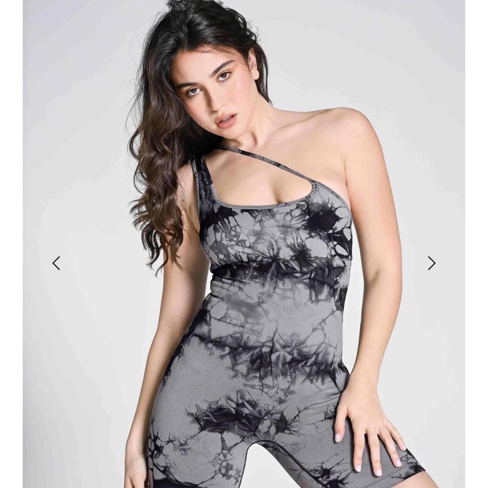 Stylish Gray Tie-Dye Women's One-Shoulder Jumpsuit